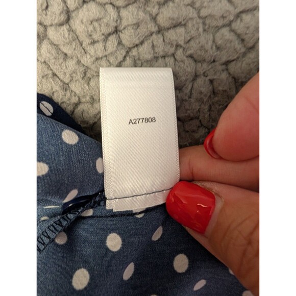 Susan Graver Button Up Top Size 18W Blue White Polka Dot Long Sleeve Tie Front - Picture 10 of 12